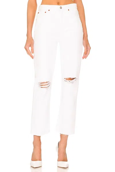 Re/done 70s Stove Pipe Straight Jeans In White Destroyed