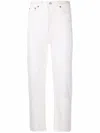 Re/done High Rise Stove Pipe Straight Jeans In Vintage White Worn In White