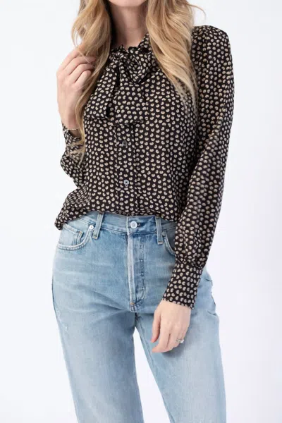 Re/done 70s Tie Blouse In Beige And Black Croissant Print In Multi