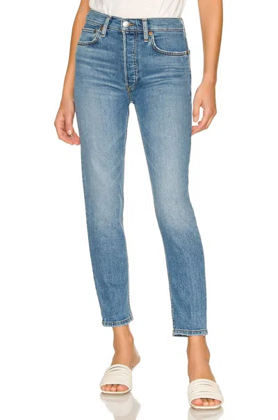 Re/done 90s High Rise Ankle Crop Jeans In True Blue