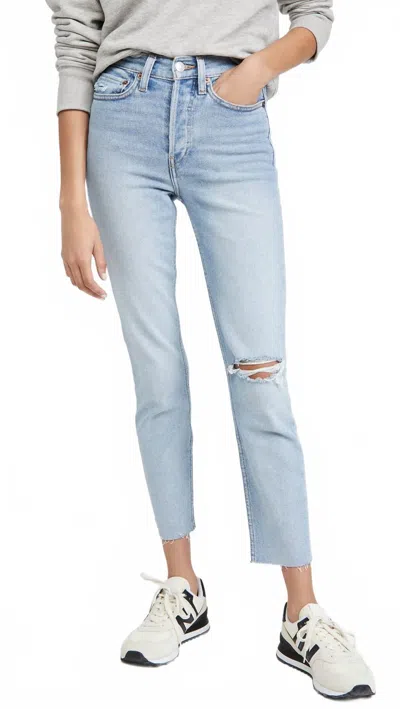 Re/done 90s High Rise Ankle Crop Jeans In Worn Light Blue
