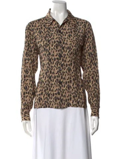 Pre-owned Re/done Animal Print Long Sleeve Button-up Top In Neutral