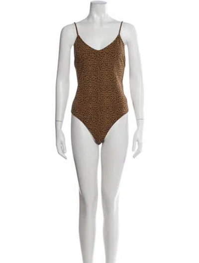 Pre-owned Re/done Animal Print V-neck Bodysuit In Orange