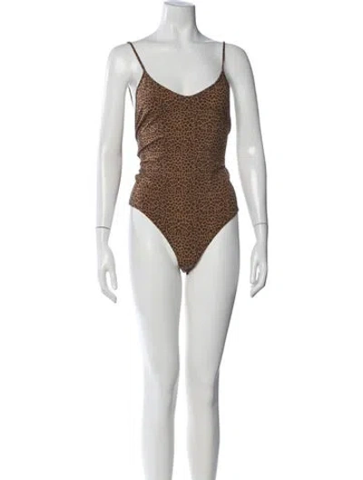 Pre-owned Re/done Animal Print V-neck Bodysuit In White