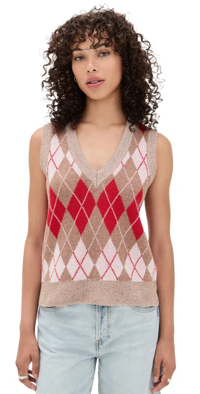 Re/done Argyle Vest Red Combo In Brown