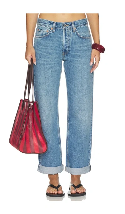 Re/done Beau Jean Cuffed Boyfriend Jeans In Blue