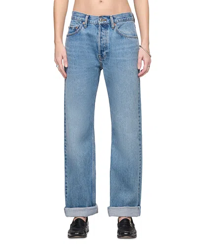 Re/done Beau Mid Rise Cuffed Straight Jeans In Day Tripper In Blue