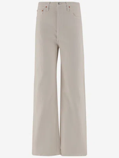 Re/done Beige Stretch Cotton Pants In White