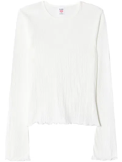 Re/done Bell-sleeved Crinkled Top In White