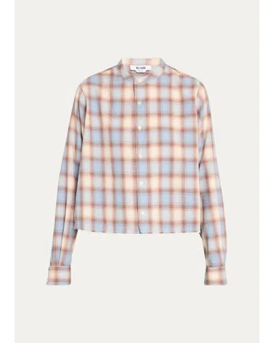 Re/done Bianca Cropped Cotton Plaid Shirt In Brown