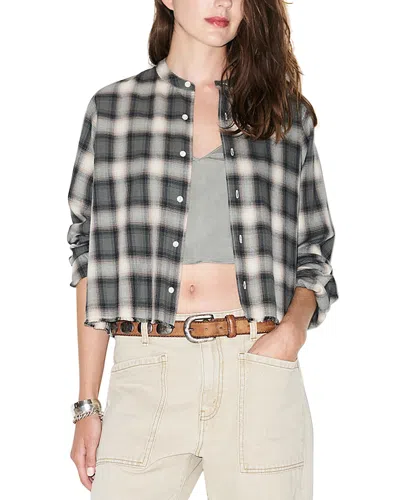 Re/done Bianca Cropped Cotton Shirt In Dark Sage Plaid