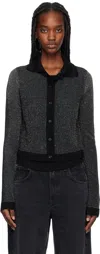 Re/done Lurex Polo Cardigan In Black/silver Lurex