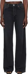 Re/done Black Comfort Stretch High Rise Wide Leg Jeans In Black