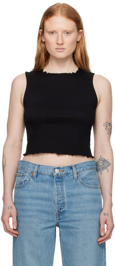 Re/done Black Crinkle Tank Top