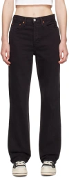 Re/done Black High Rise Loose Jeans In Washed Black