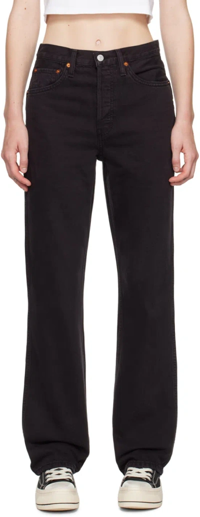 Re/done Black High Rise Loose Jeans In Washed Black