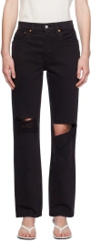 Re/done Black High-rise Loose Jeans In Washed Blk W/ Rip