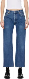Re/done Blue Levi's Edition High Rise Wide Leg Crop Jeans In Indigo