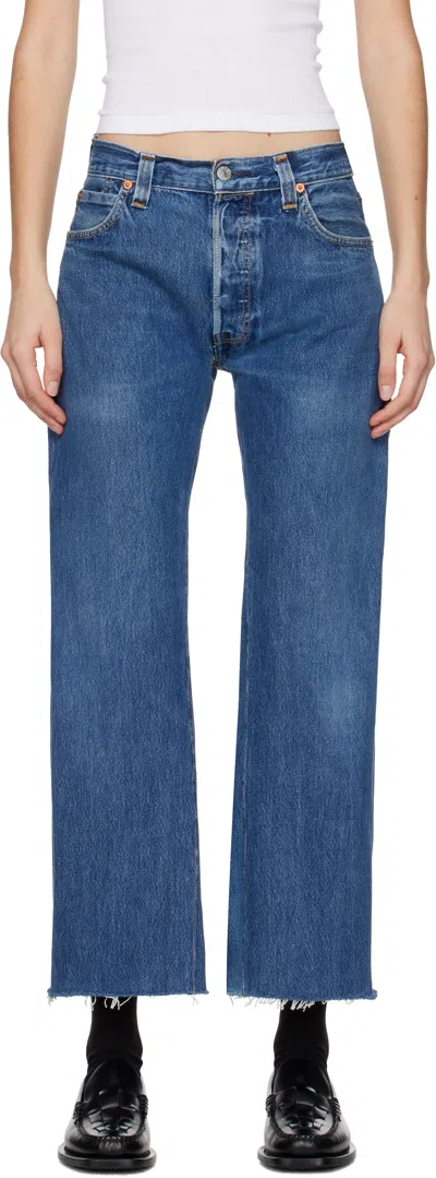 Re/done Blue Levi's Edition High Rise Wide Leg Crop Jeans In Indigo