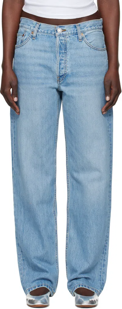 Re/done Blue Loose Long Jeans In Wasted Indigo
