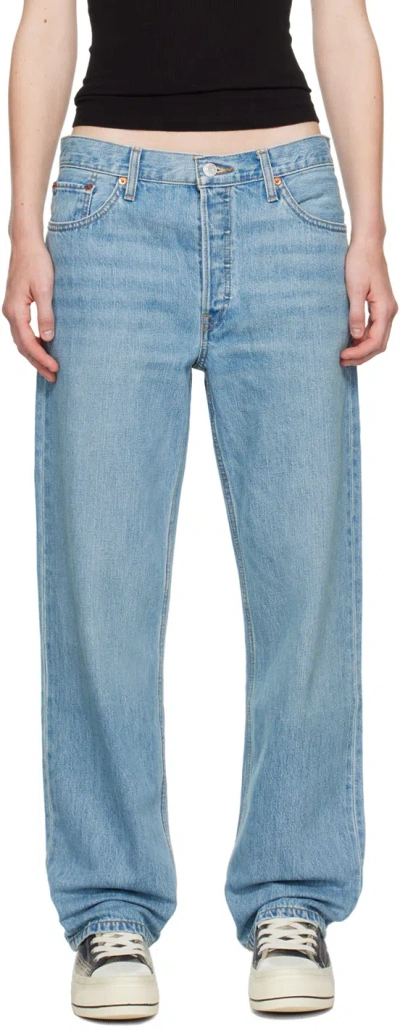 Re/done Blue Loose Longish Jeans In Wasted Indigo
