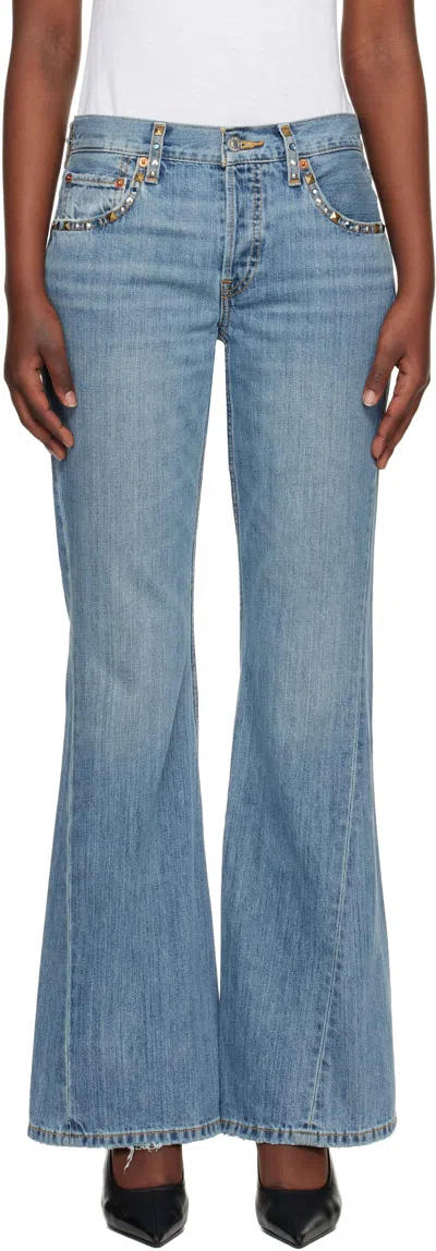 Re/done Blue Twisted Mid Rise Bootcut Jeans