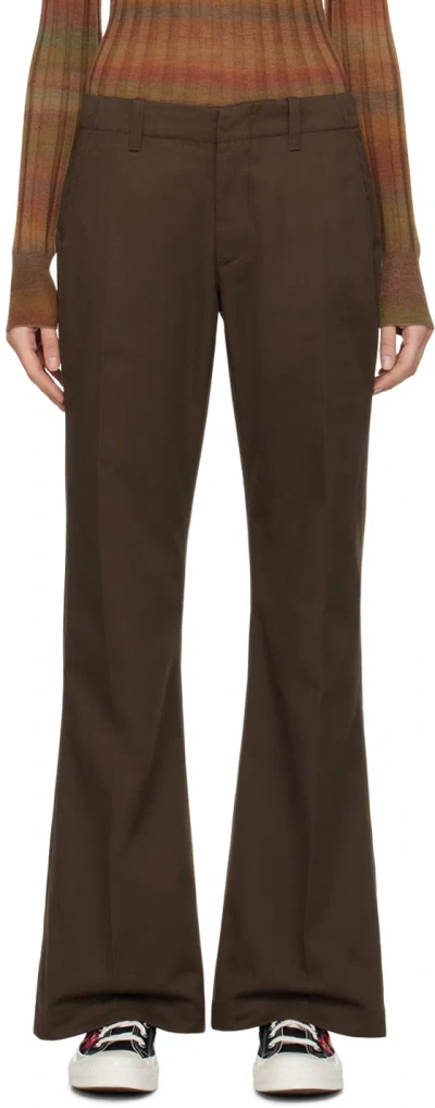 Re/done Brown Flared Trousers In Chocolate