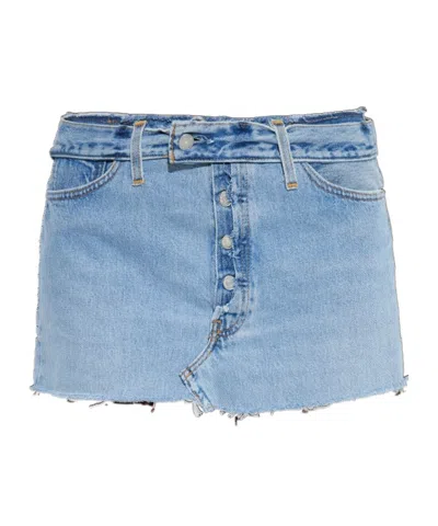 RE/DONE BUTTON-FASTENING FRAYED DENIM SKIRT