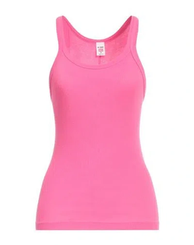 Re/done By Hanes Woman Tank Top Fuchsia Size M Cotton In Pink