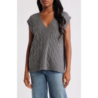 Re/done Cable V-neck Cashmere Sweater Vest In Gray