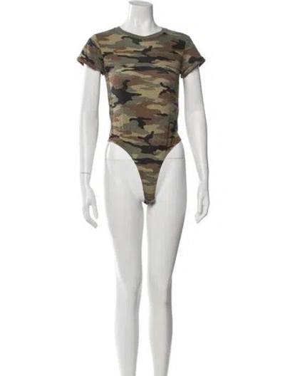 Pre-owned Re/done Camouflage Print Crew Neck Bodysuit W/ Tags In Green