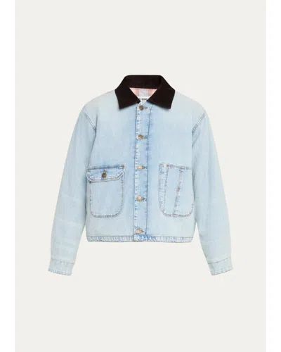 Re/done Canyon Corduroy-collar Denim Jacket In Blue