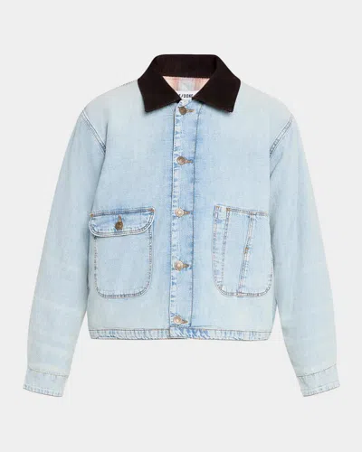 Re/done Canyon Corduroy-collar Denim Jacket In Blue