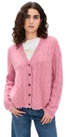 Re/done Cashmere Cable V Neck Cardigan Old Rose In Pink