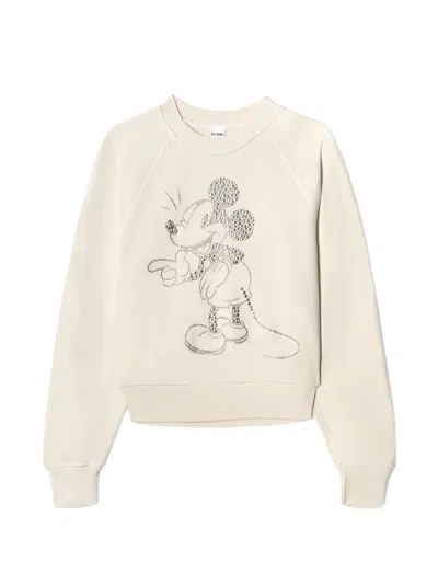 Re/done Classic Mickey Embellished Raglan-sleeve Sweater In Neutral