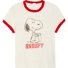 Re/done 60s Slim Ringer Snoopy Tee In Neutral