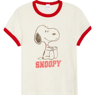 Re/done Classic Peanuts® Snoopy Cotton Graphic Ringer T-shirt In Neutral