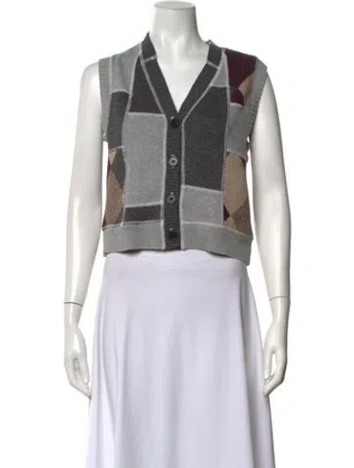 Pre-owned Re/done Colorblock Pattern V-neck Sweater In Grey