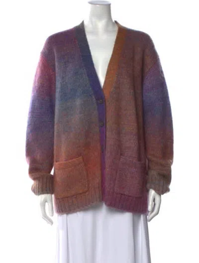 Pre-owned Re/done Colorblock Pattern V-neck Sweater In Purple