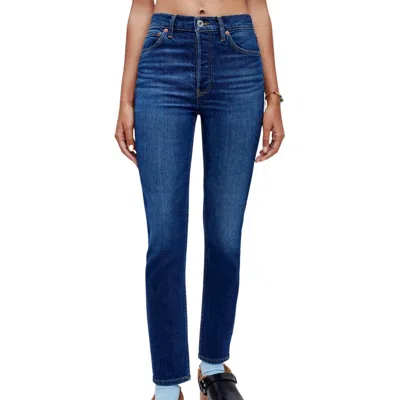 Re/done Comfort Stretch High Rise Ankle Cropped Jean In Deep Sapphire In Blue