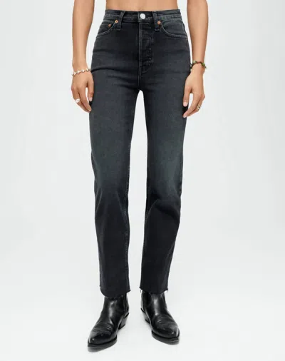Re/done Comfort Stretch High Rise Stove Pipe Jeans In Washed Noir In Black