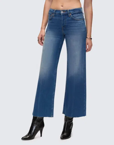 Re/done Comfort Stretch Mid Rise Wide Leg Crop Jeans In Viper Blue