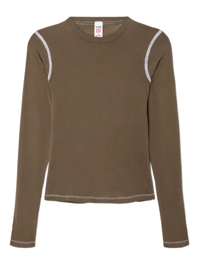 Re/done Contrast-stitch Long-sleeve Tee In Brown