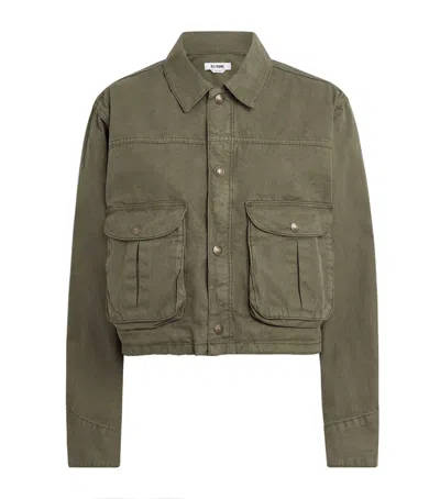 Re/done Re-done Cotton-blend Cropped Jessie Military Jacket In Green