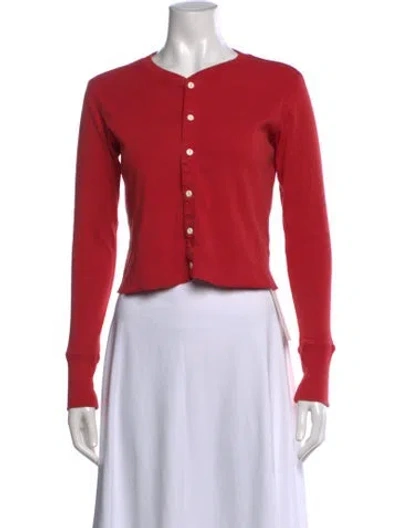 Pre-owned Re/done Crew Neck Long Sleeve Button-up Top In Red