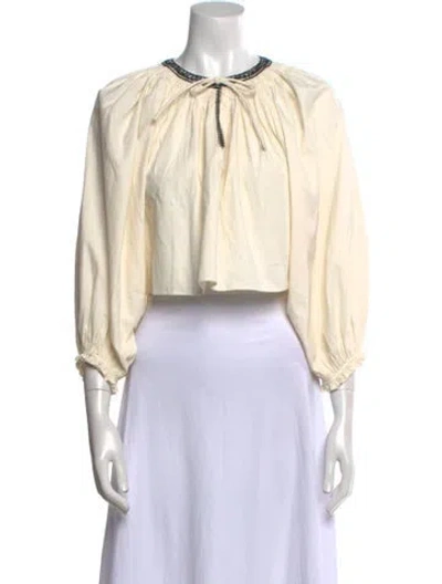 Pre-owned Re/done Crew Neck Three-quarter Sleeve Crop Top In Neutral