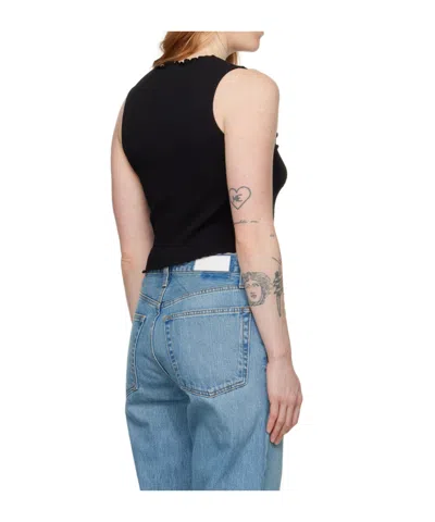 Re/done Crinkled Round-neck Tank Top In Black