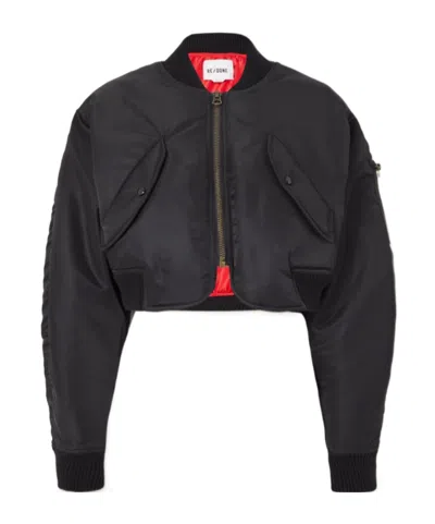 Re/done Cropped Bomber Jacket In Black