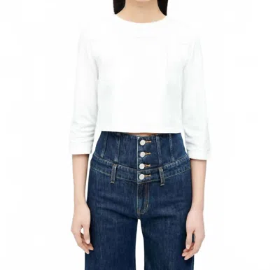 Re/done Cropped Varsity Long Sleeve Tee In Optic White