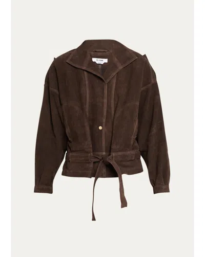 Re/done Debbie Belted Suede Jacket In Brown